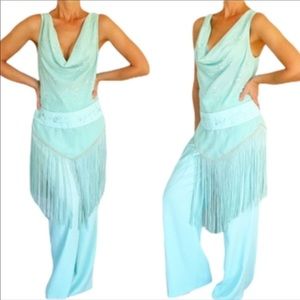 Vintage light blue embroidered fringe matching three piece set size 12